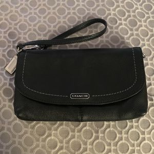 Large Coach Black Leather Clutch Wristlet EUC